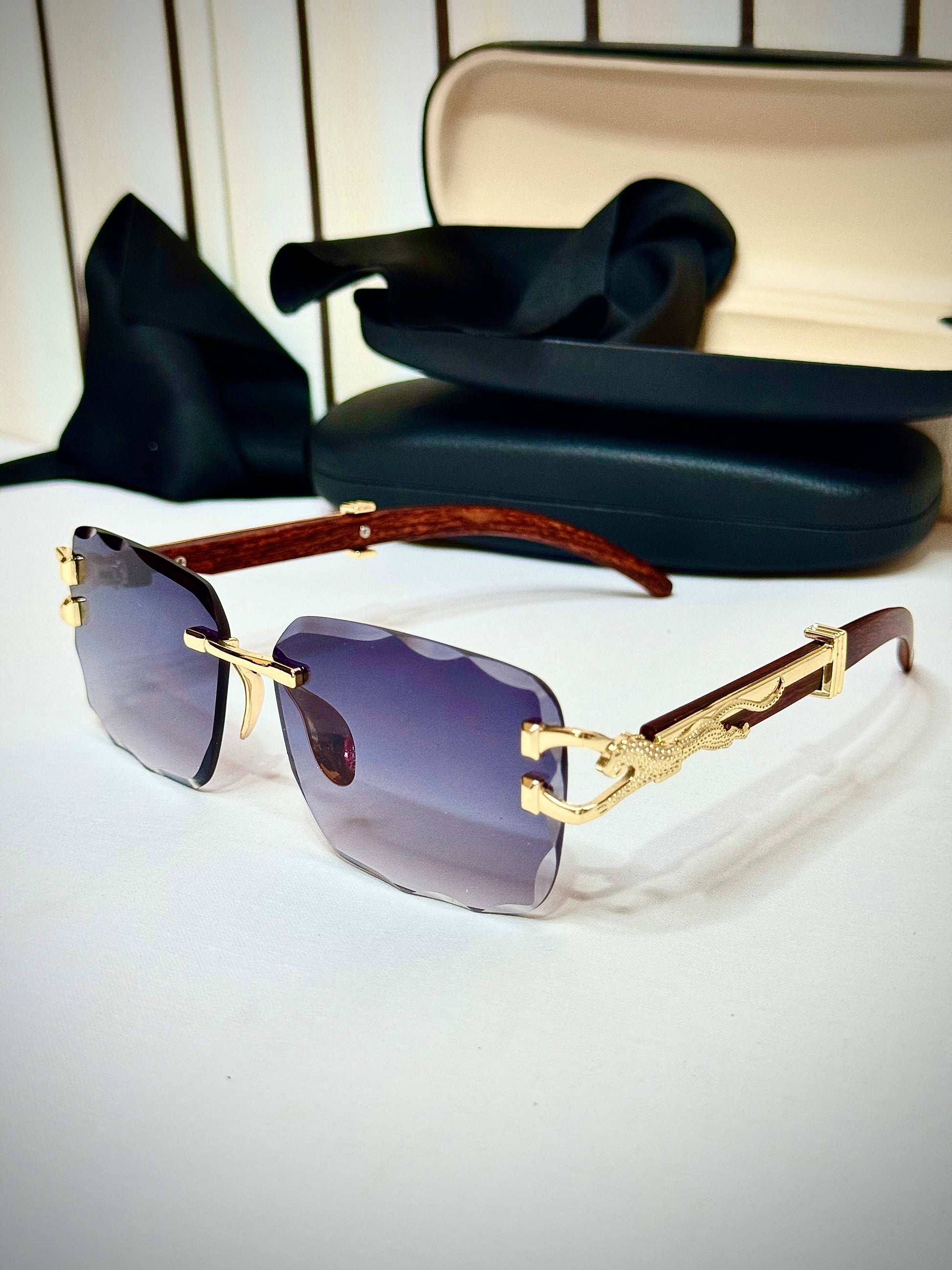 Diamond Cut Purple Shade, Panther Woodline Sun Glasses